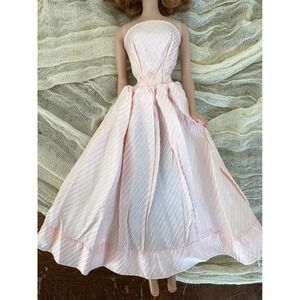 Vintage clone Barbie or handmade pink strapless dress striped baby pink‎ texture